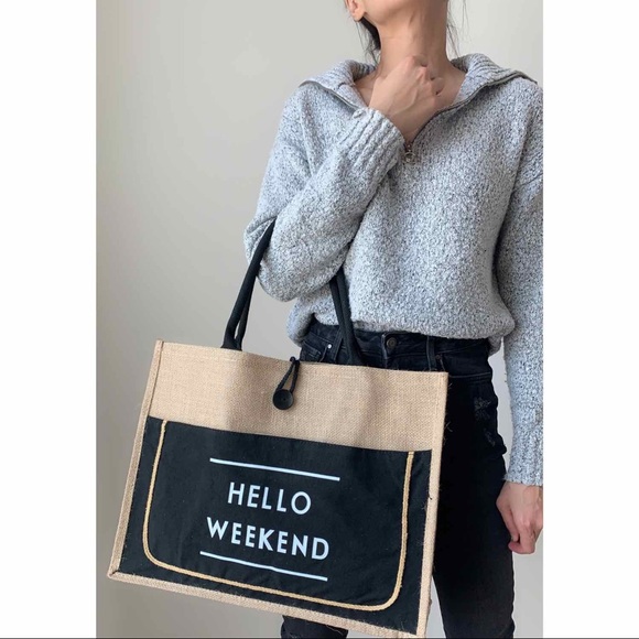 THE HELLO WEEKEND TOTE BAG - TAN - Picture 9 of 10